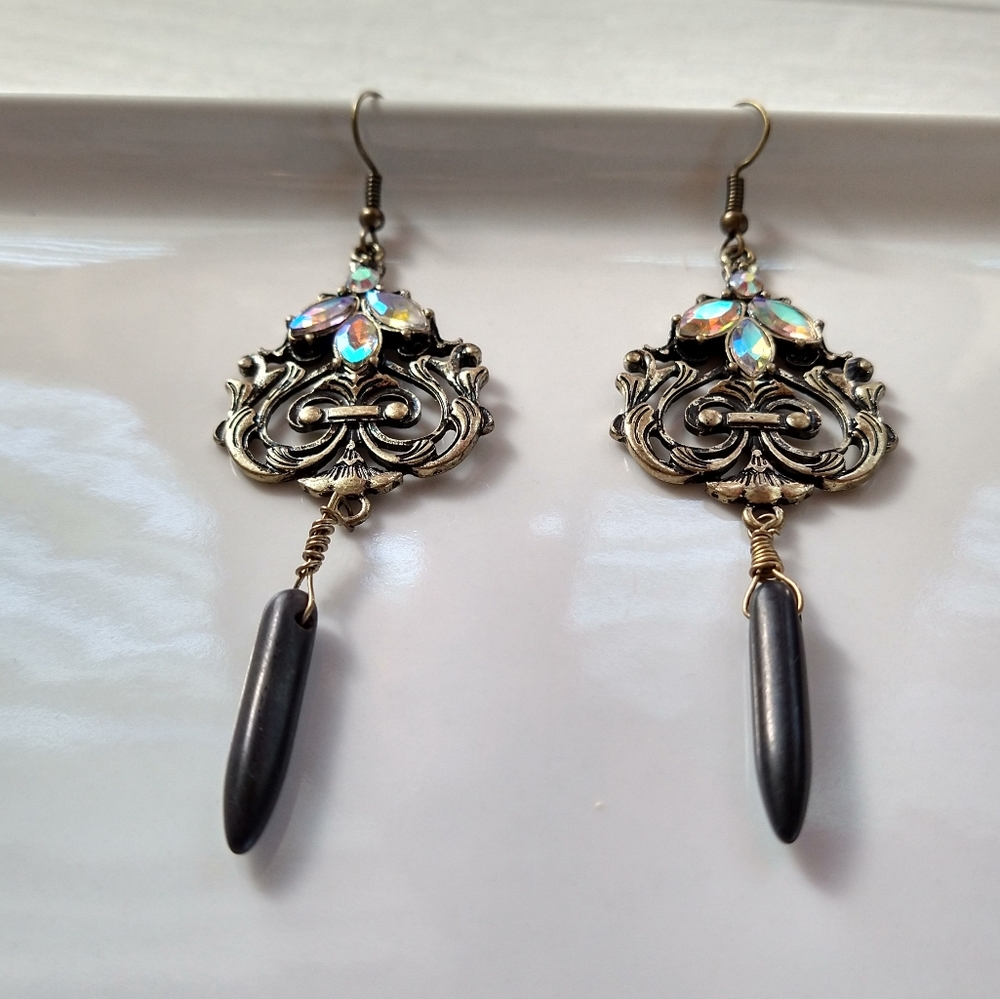 Statement Earrings Rhinestone Real Howlite Stone - Picture 8 of 11